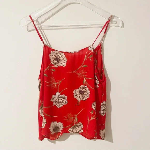 Red Floral Top with Spaghetti Straps - Picture 2 of 9